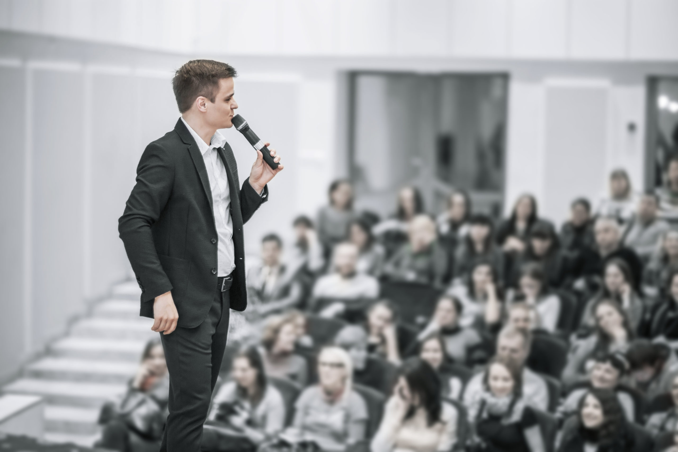 successful businessman holds business conference for the press